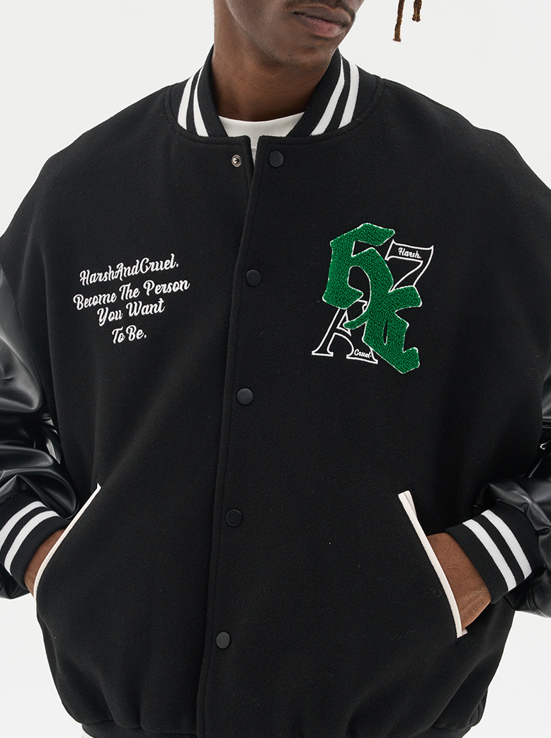 Harsh and Cruel Gothic Logo Embroidered Varsity jacket