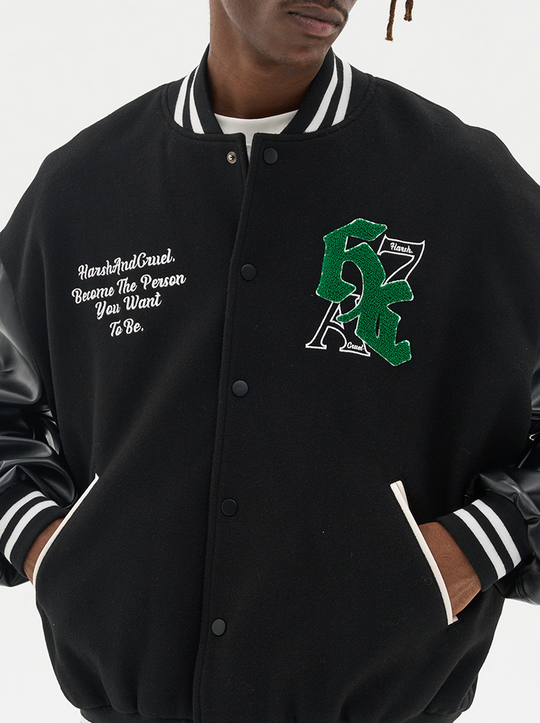 Harsh and Cruel Gothic Logo Embroidered Varsity jacket