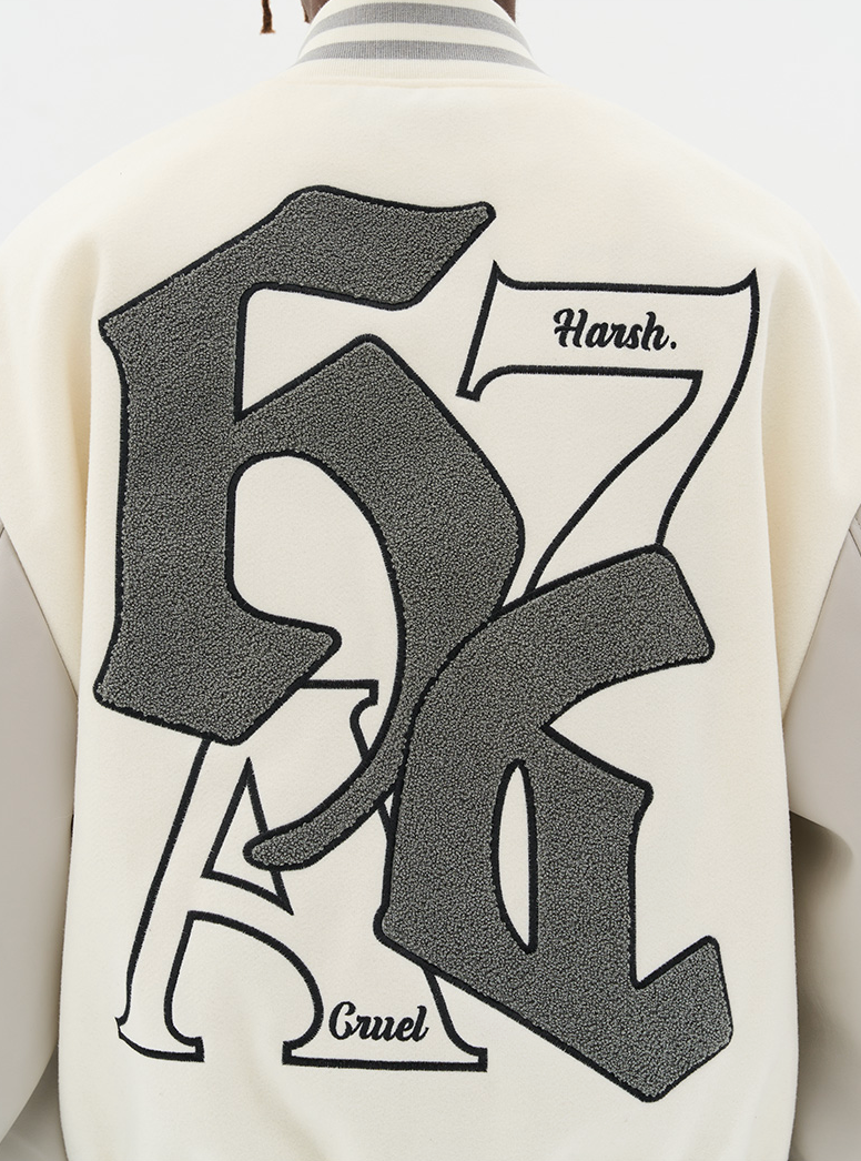 Harsh and Cruel Gothic Logo Embroidered Varsity jacket