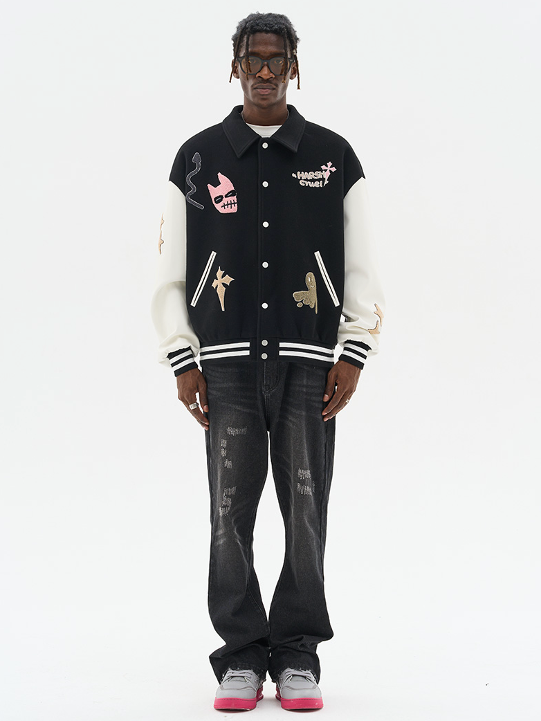 Harsh and Cruel Vitruvian Man Embroidered Varsity Jacket