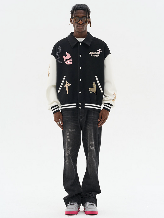 Harsh and Cruel Vitruvian Man Embroidered Varsity Jacket