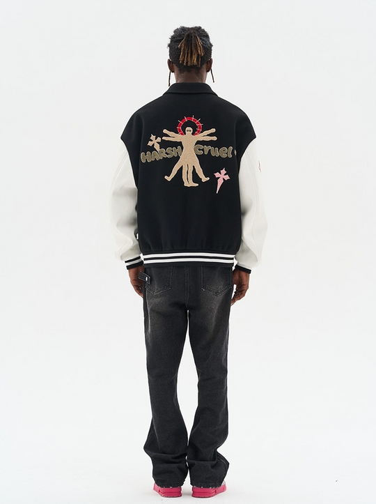 Harsh and Cruel Vitruvian Man Embroidered Varsity Jacket