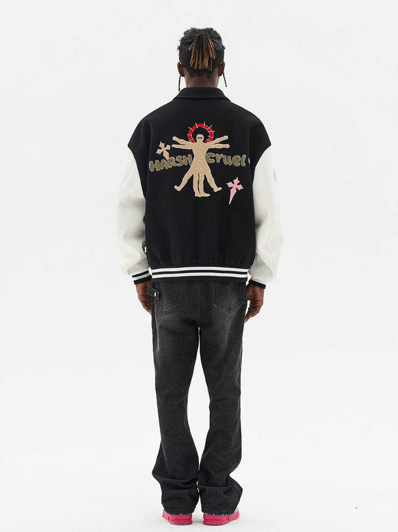 Harsh and Cruel Vitruvian Man Embroidered Varsity Jacket