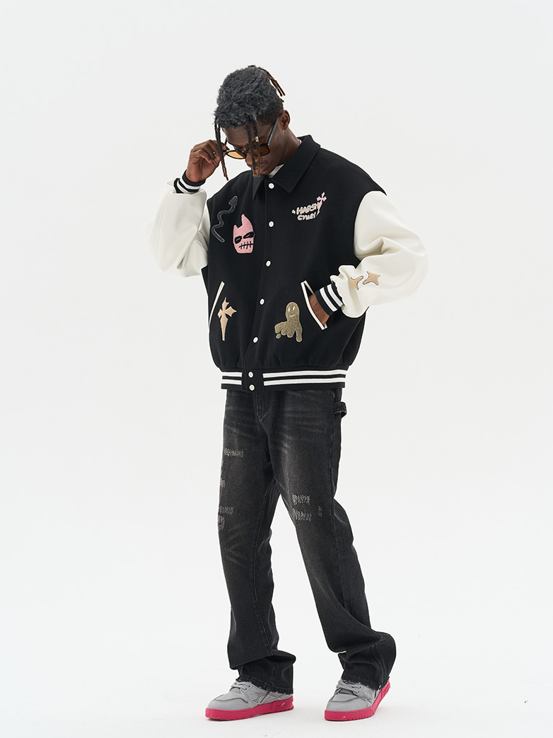 Harsh and Cruel Vitruvian Man Embroidered Varsity Jacket