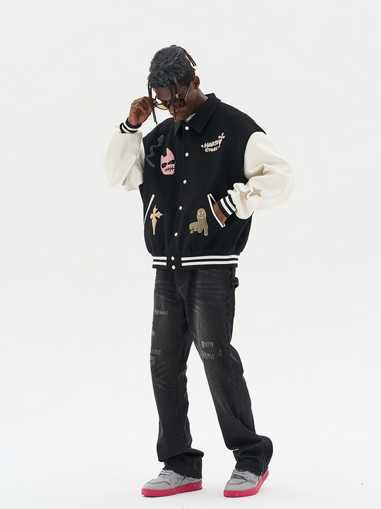 Harsh and Cruel Vitruvian Man Embroidered Varsity Jacket