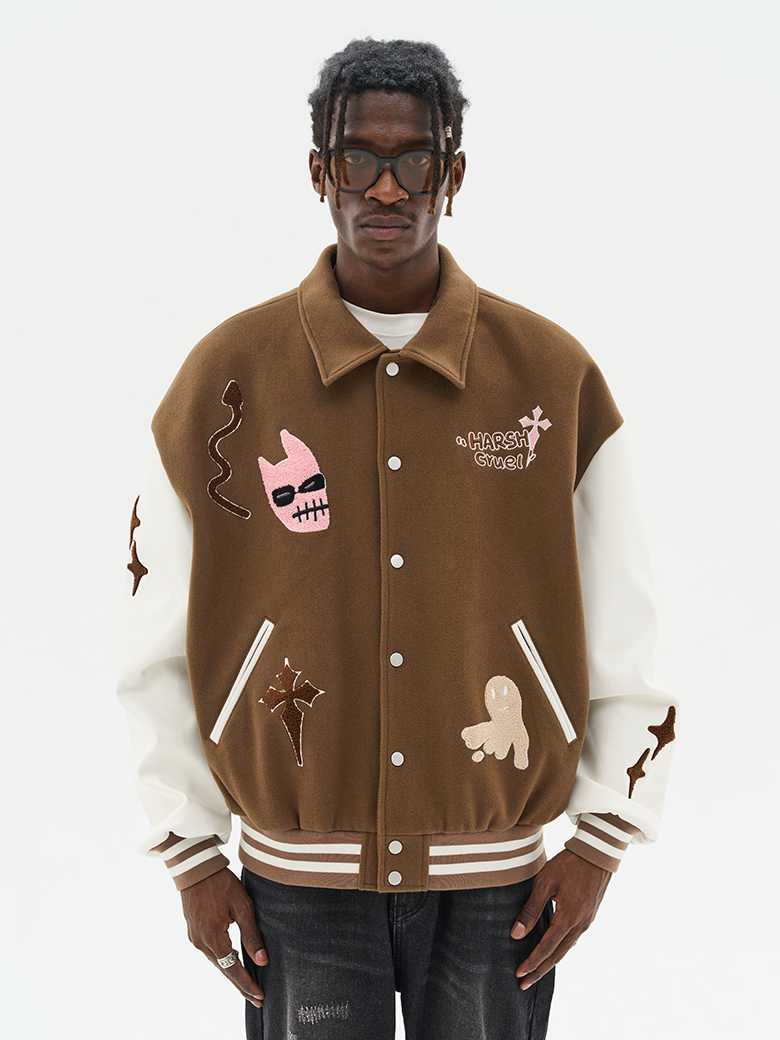 Harsh and Cruel Vitruvian Man Embroidered Varsity Jacket