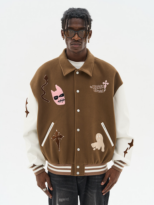 Harsh and Cruel Vitruvian Man Embroidered Varsity Jacket