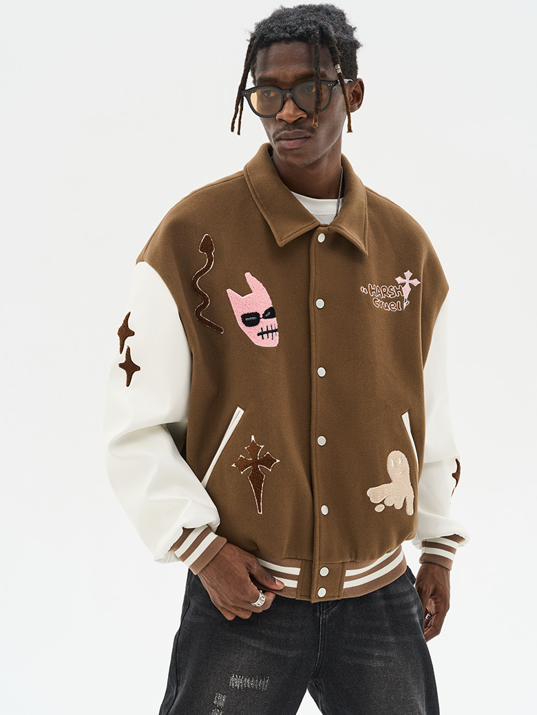 Harsh and Cruel Vitruvian Man Embroidered Varsity Jacket