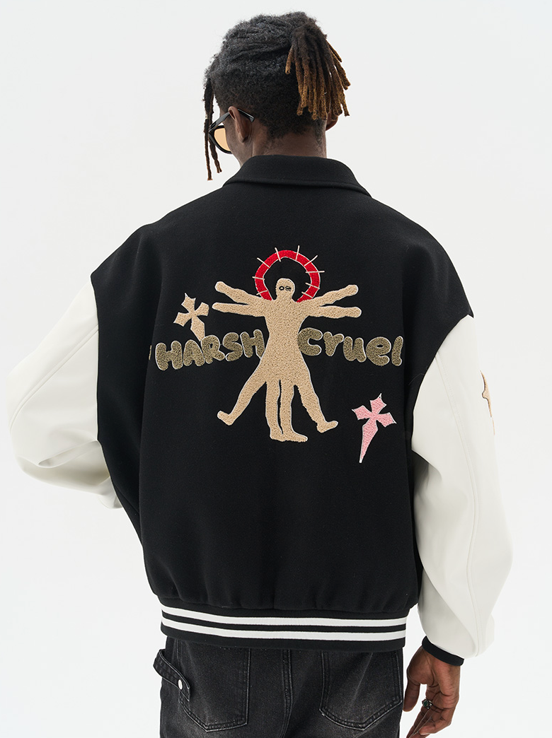 Harsh and Cruel Vitruvian Man Embroidered Varsity Jacket