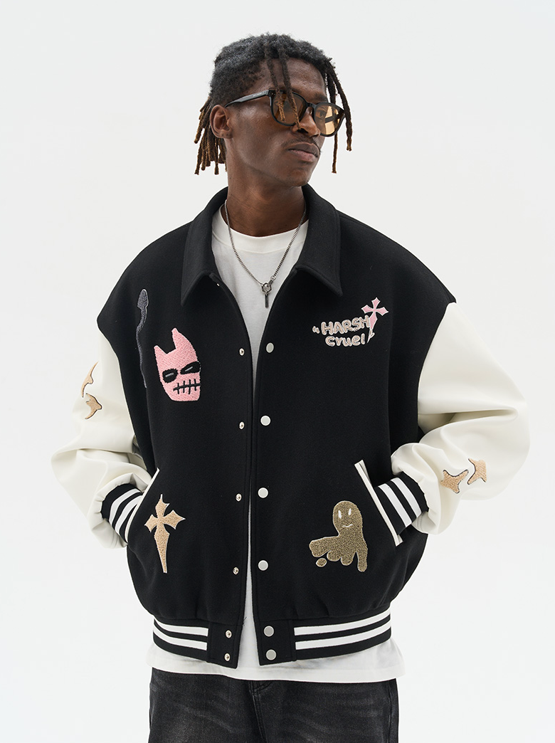 Harsh and Cruel Vitruvian Man Embroidered Varsity Jacket