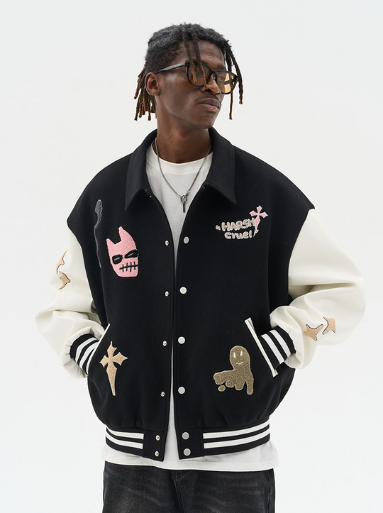 Harsh and Cruel Vitruvian Man Embroidered Varsity Jacket