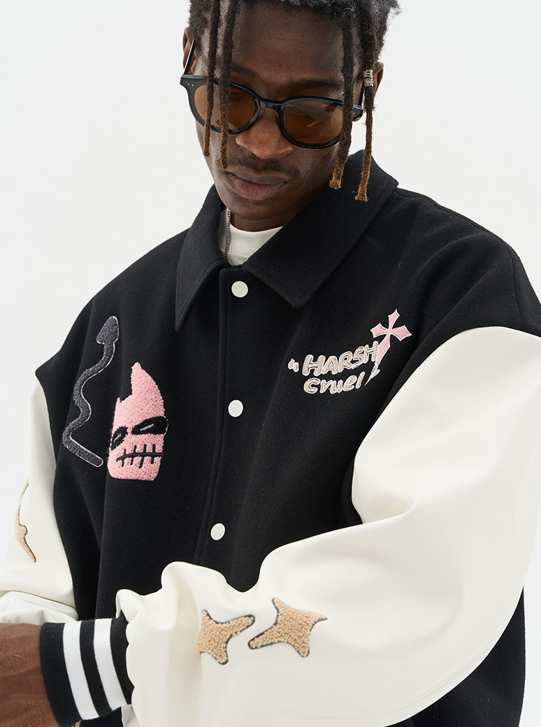 Harsh and Cruel Vitruvian Man Embroidered Varsity Jacket