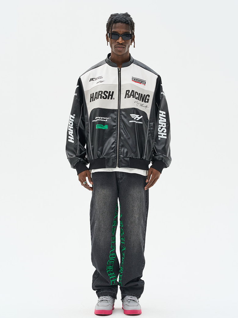 The Harsh and Cruel Biker Stand Up Collar Racing Suit Faux Leather Jacket is a stylish biker-inspired jacket available in black, green, blue, and red colors. It features a stand-up collar, racing suit-inspired design, and is made of faux leather material. The jacket is offered in sizes S through XXL and is priced at $145. Additional details on the product's features and construction are not provided in the given information.