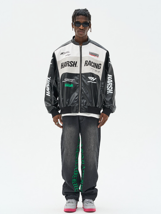 The Harsh and Cruel Biker Stand Up Collar Racing Suit Faux Leather Jacket is a stylish biker-inspired jacket available in black, green, blue, and red colors. It features a stand-up collar, racing suit-inspired design, and is made of faux leather material. The jacket is offered in sizes S through XXL and is priced at $145. Additional details on the product's features and construction are not provided in the given information.