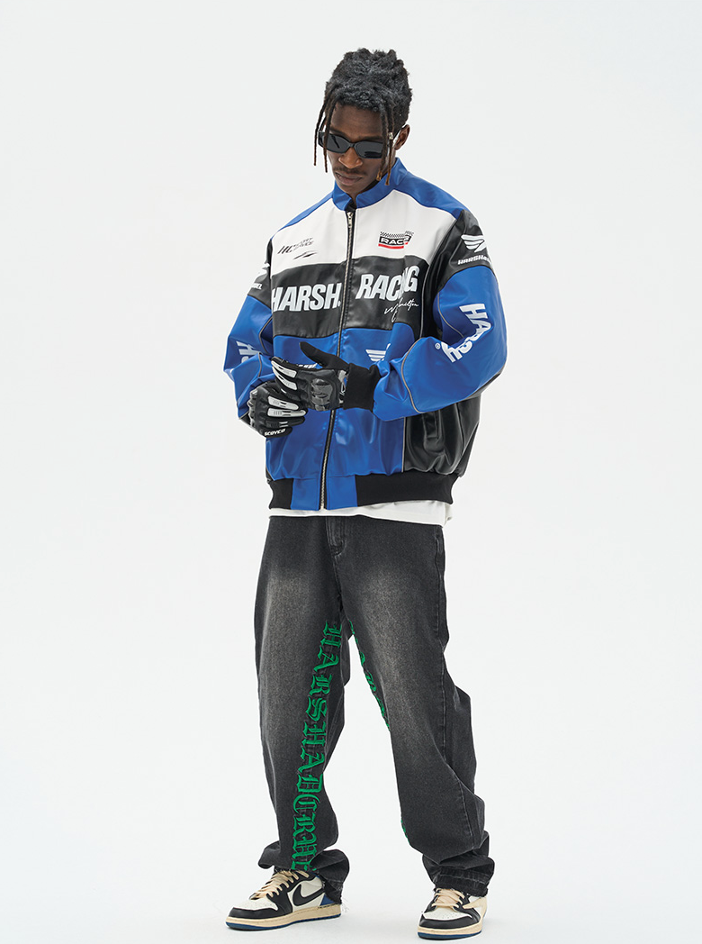 The Harsh and Cruel Biker Stand Up Collar Racing Suit Faux Leather Jacket is a stylish biker-inspired jacket available in black, green, blue, and red colors. It features a stand-up collar, racing suit-inspired design, and is made of faux leather material. The jacket is offered in sizes S through XXL and is priced at $145. Additional details on the product's features and construction are not provided in the given information.