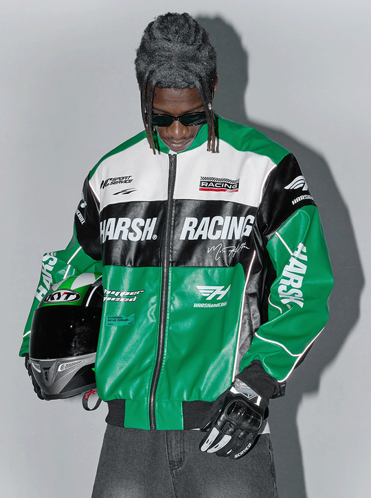 The Harsh and Cruel Biker Stand Up Collar Racing Suit Faux Leather Jacket is a stylish biker-inspired jacket available in black, green, blue, and red colors. It features a stand-up collar, racing suit-inspired design, and is made of faux leather material. The jacket is offered in sizes S through XXL and is priced at $145. Additional details on the product's features and construction are not provided in the given information.
