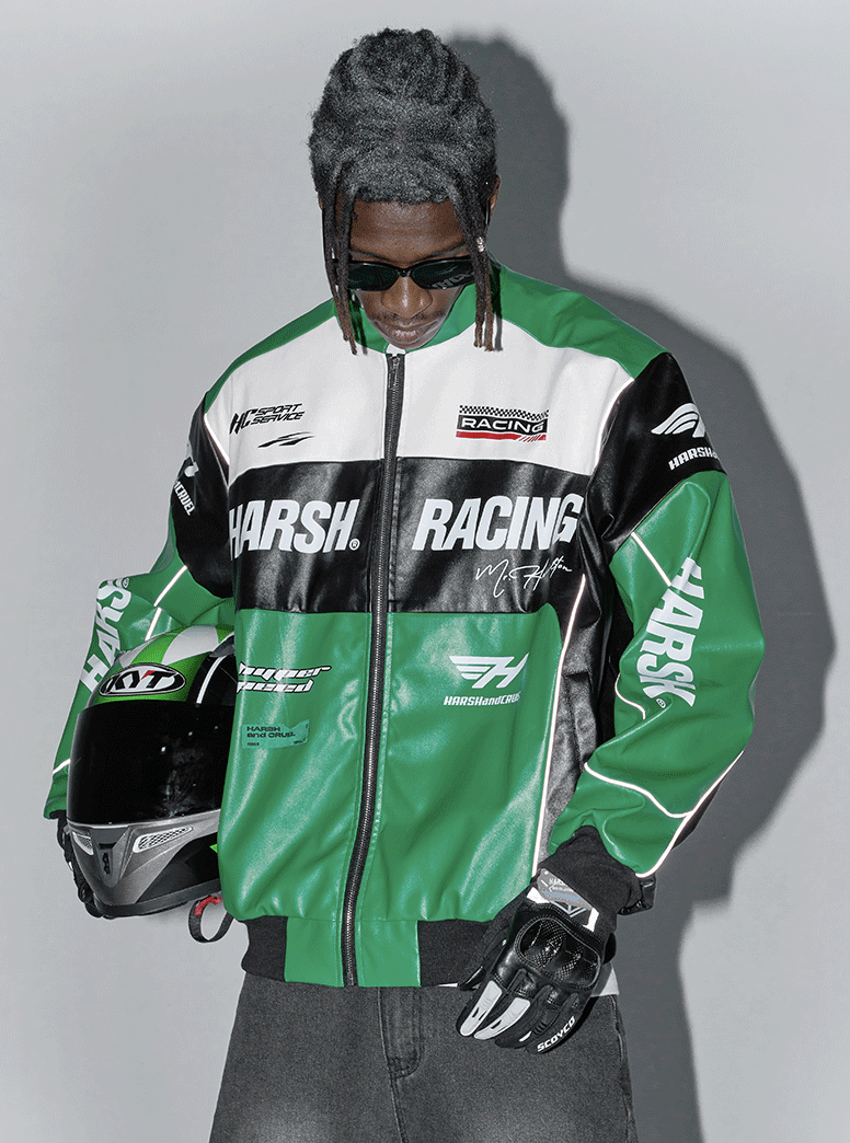 Harsh and Cruel Biker Stand Up Collar Racing Suit Faux Leather Jacket