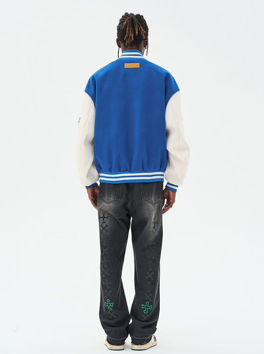 Harsh and Cruel Racing Elements Typography Varsity Jacket