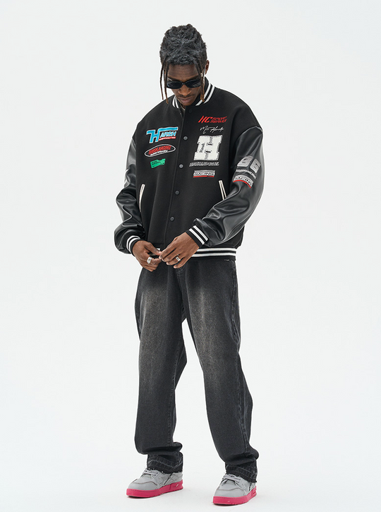 Harsh and Cruel Racing Elements Typography Varsity Jacket