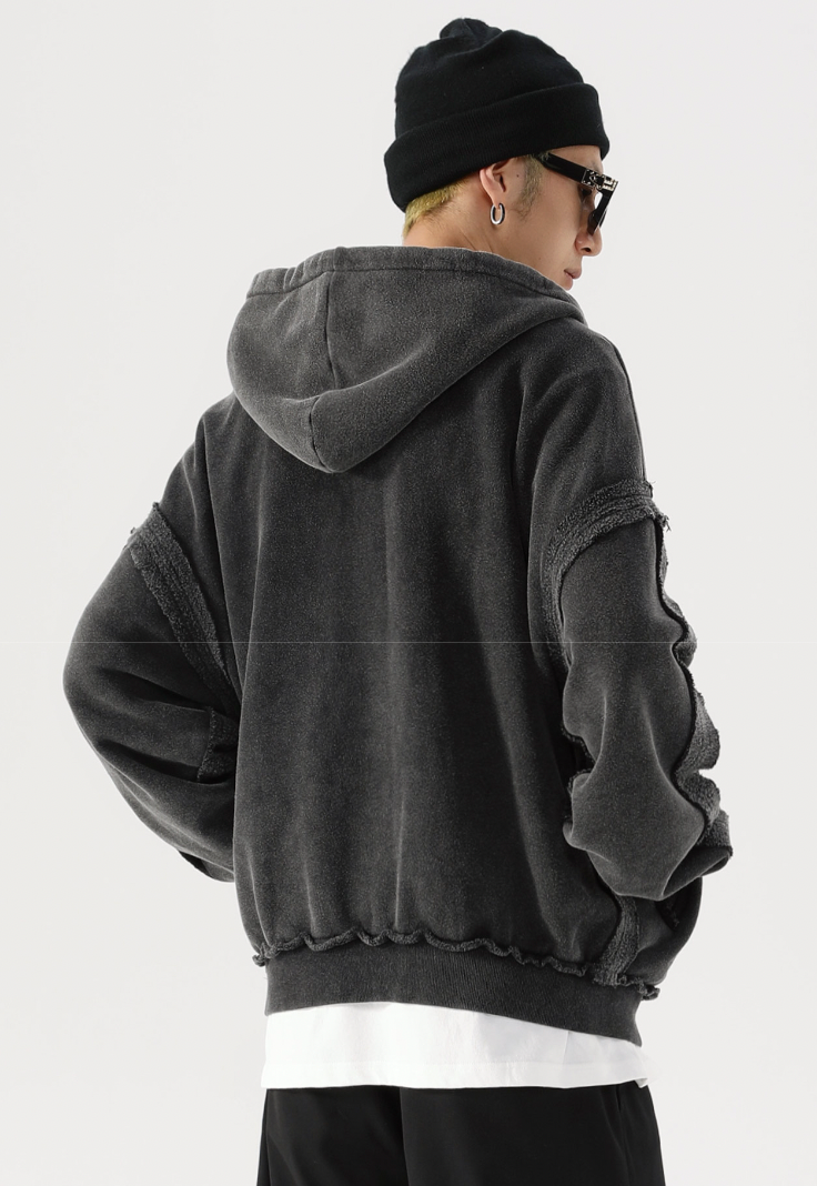 F2CE Vintage Retro Edge Print Zipper Hoodie