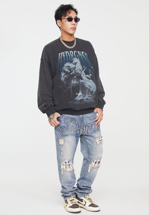 F2CE Vintage Washed Printing Sweater