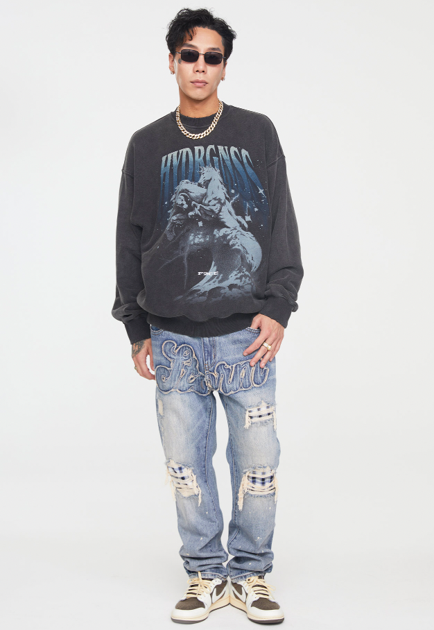 F2CE Vintage Washed Printing Sweater