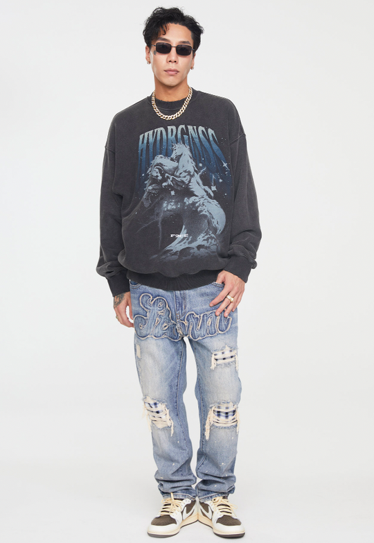 F2CE Vintage Washed Printing Sweater