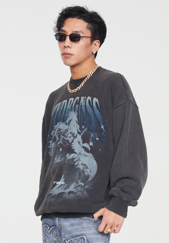 F2CE Vintage Washed Printing Sweater