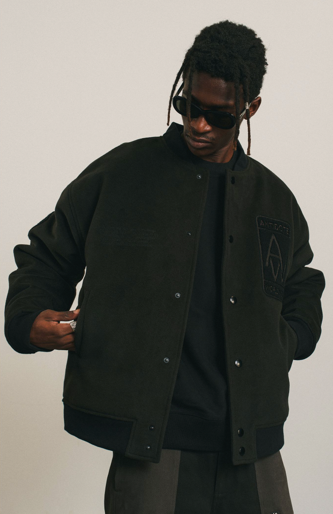 ANTIDOTE Slogan Towel Embroidered Varsity Jacket