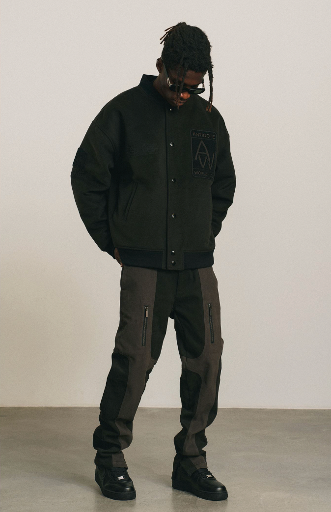 ANTIDOTE Slogan Towel Embroidered Varsity Jacket