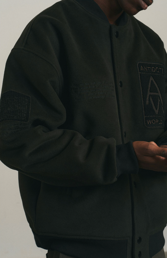 ANTIDOTE Slogan Towel Embroidered Varsity Jacket