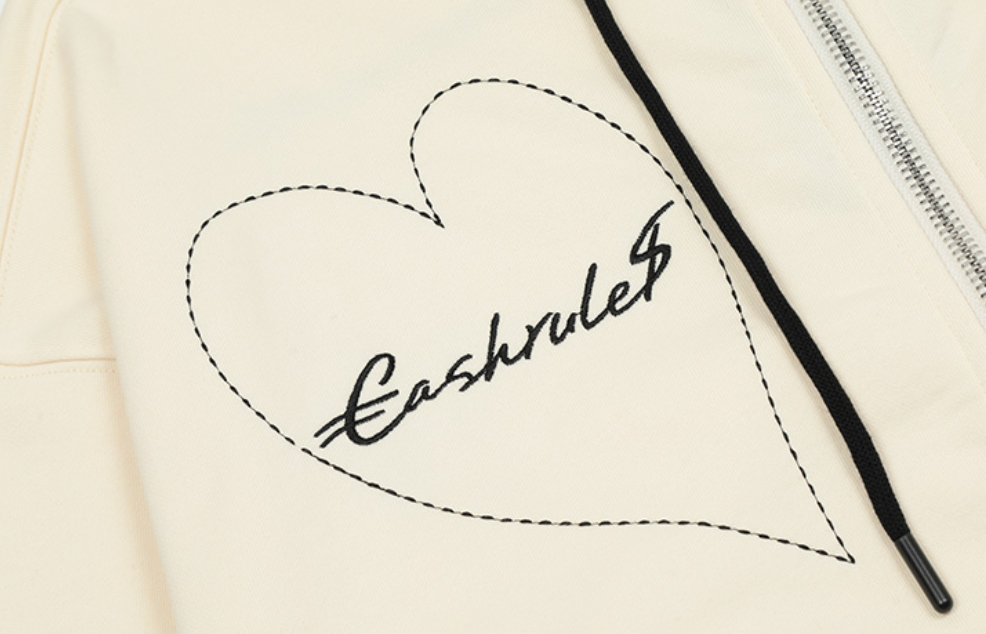 Cashrules Love Embroidery Zipper Hoodie