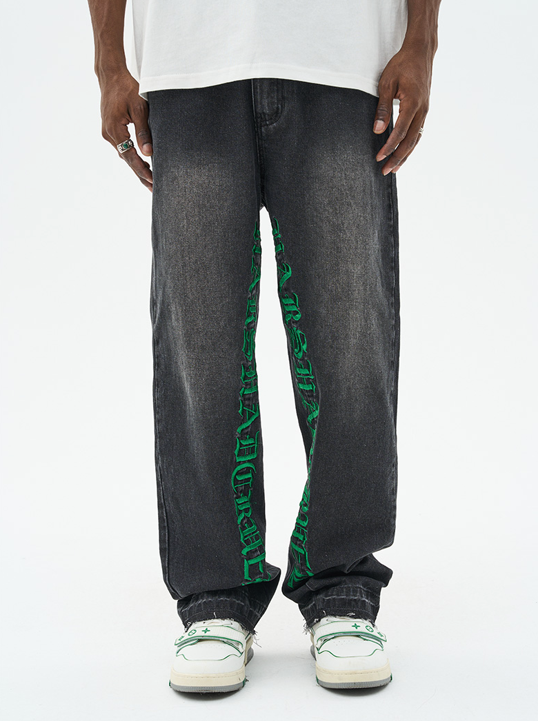 Harsh and Cruel Embroidered Logo Loose Washed Denim