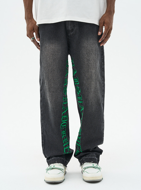 Harsh and Cruel Embroidered Logo Loose Washed Denim