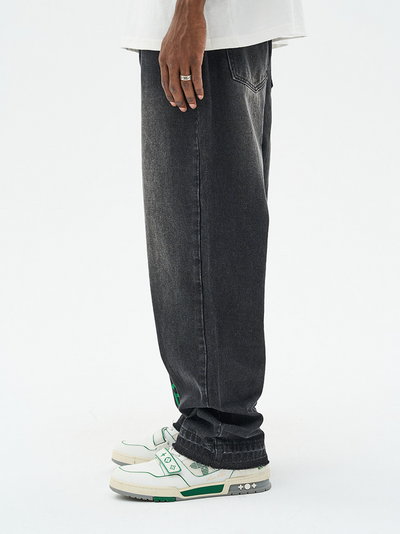Harsh and Cruel Embroidered Logo Loose Washed Denim