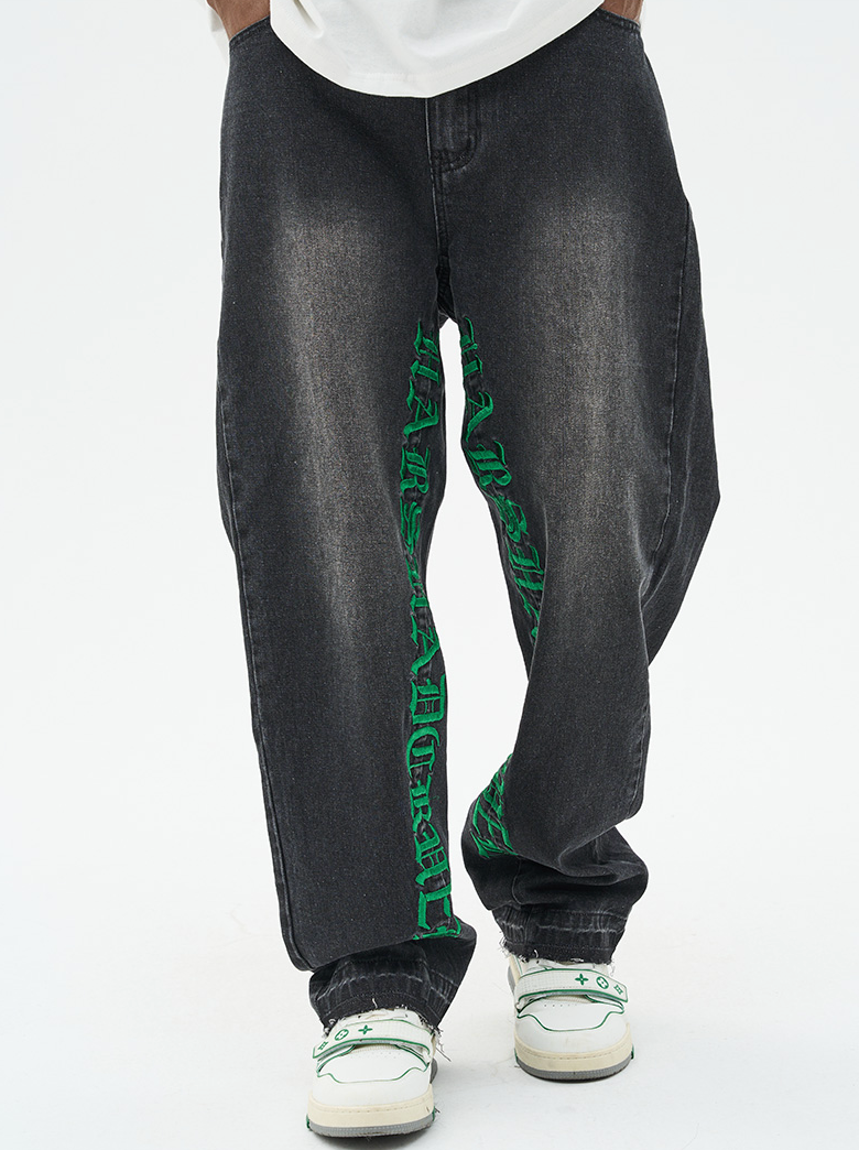 Harsh and Cruel Embroidered Logo Loose Washed Denim