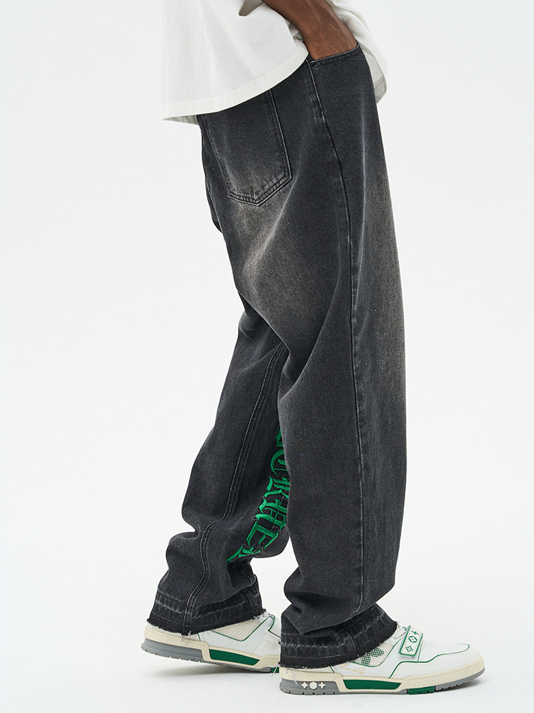 Harsh and Cruel Embroidered Logo Loose Washed Denim