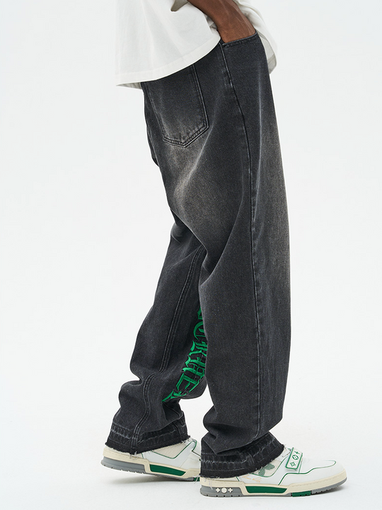 Harsh and Cruel Embroidered Logo Loose Washed Denim