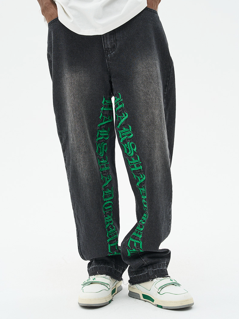 Harsh and Cruel Embroidered Logo Loose Washed Denim