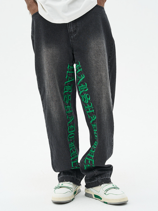 Harsh and Cruel Embroidered Logo Loose Washed Denim