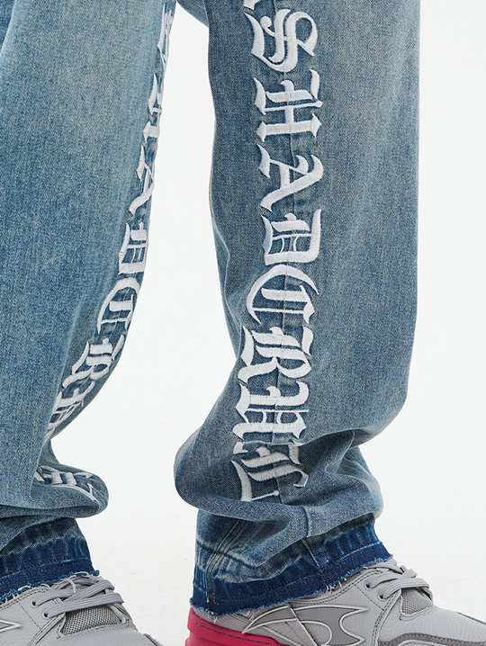 Harsh and Cruel Embroidered Logo Loose Washed Denim