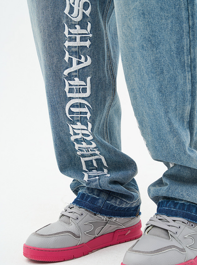 Harsh and Cruel Embroidered Logo Loose Washed Denim