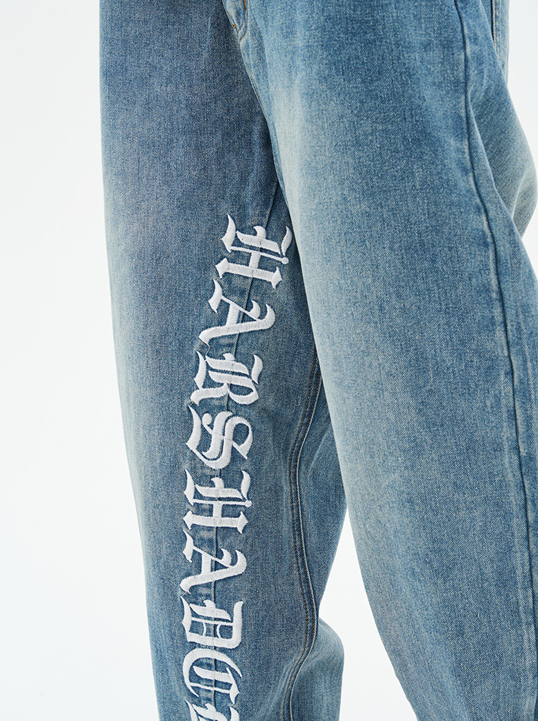 Harsh and Cruel Embroidered Logo Loose Washed Denim