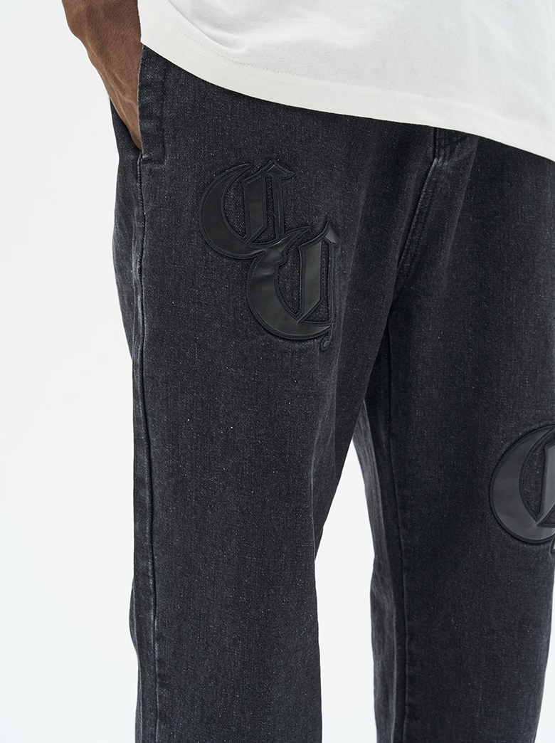 Harsh and Cruel Leather Embroidered Logo Denim