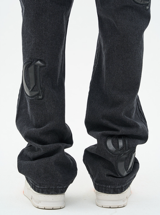 Harsh and Cruel Leather Embroidered Logo Denim