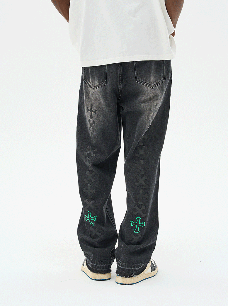 Harsh and Cruel Crosses Printed Denim