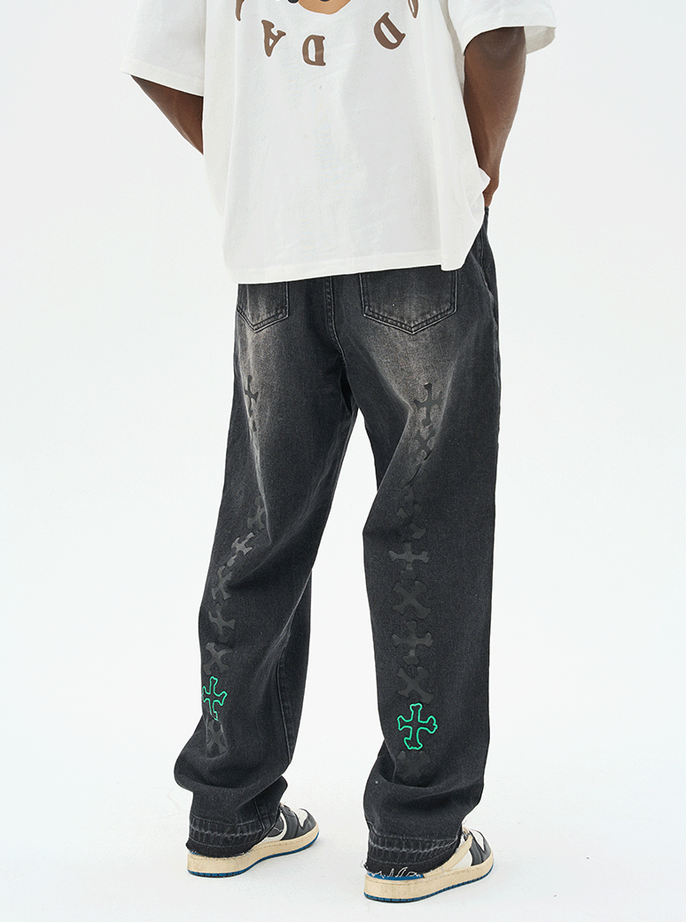 Harsh and Cruel Crosses Printed Denim