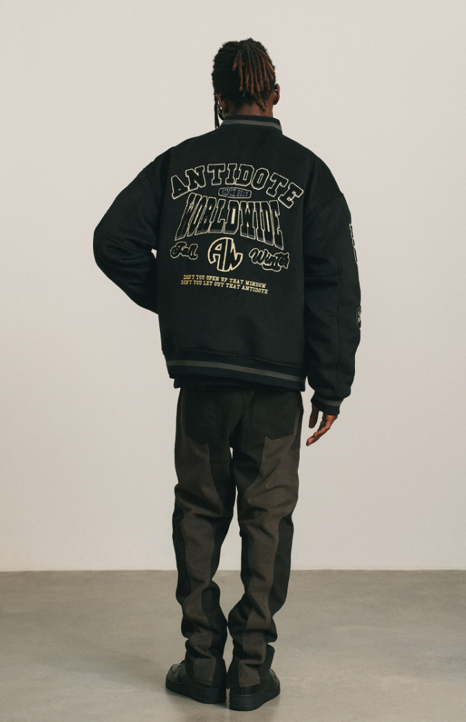 ANTIDOTE World Wide Embroidered Varsity Jacket