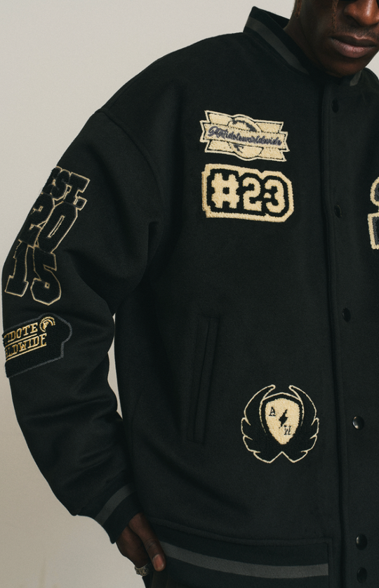 ANTIDOTE World Wide Embroidered Varsity Jacket