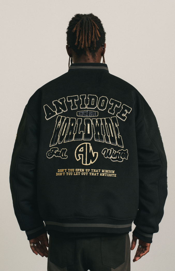 ANTIDOTE World Wide Embroidered Varsity Jacket
